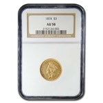 1874 $3 Gold Princess AU-58 NGC