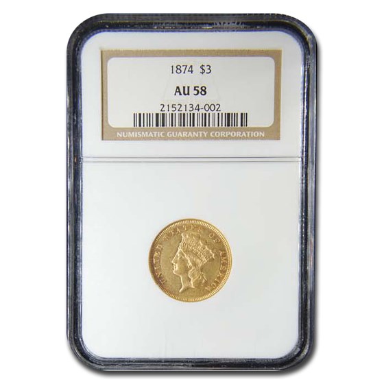 1874 $3 Gold Princess AU-58 NGC 1874 $3 Gold Princess AU-58 NGC