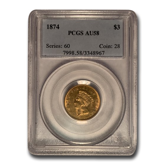 1874 $3 Gold Princess AU-58 PCGS