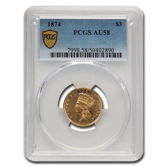 1874 $3 Gold Princess AU-58 PCGS 1874 $3 Gold Princess AU-58 PCGS