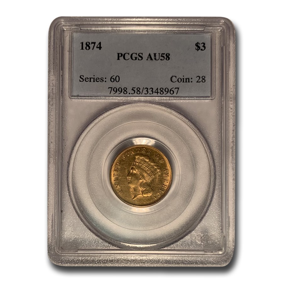 1874 $3 Gold Princess AU-58 PCGS