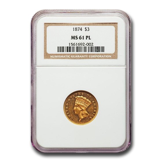 1874 $3 Gold Princess MS-61 NGC (PL) 1874 $3 Gold Princess MS-61 NGC (PL)