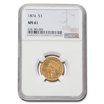 1874 $3 Gold Princess MS-61 NGC