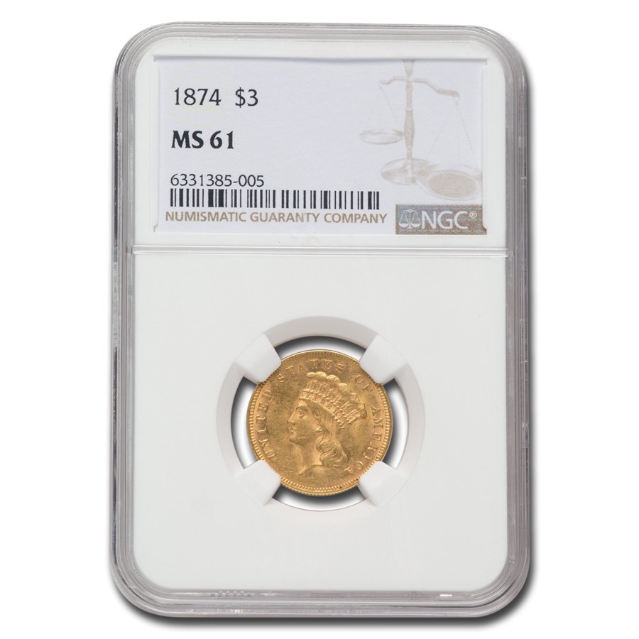 1874 $3 Gold Princess MS-61 NGC