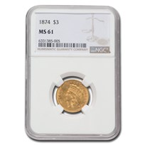 1874 $3 Gold Princess MS-61 NGC