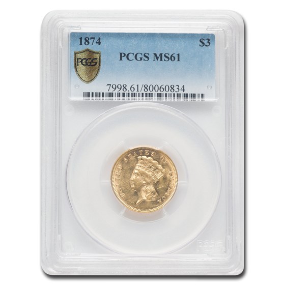 1874 $3 Gold Princess MS-61 PCGS