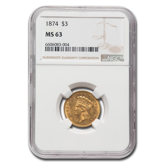 1874 $3 Gold Princess MS-63 NGC 1874 $3 Gold Princess MS-63 NGC