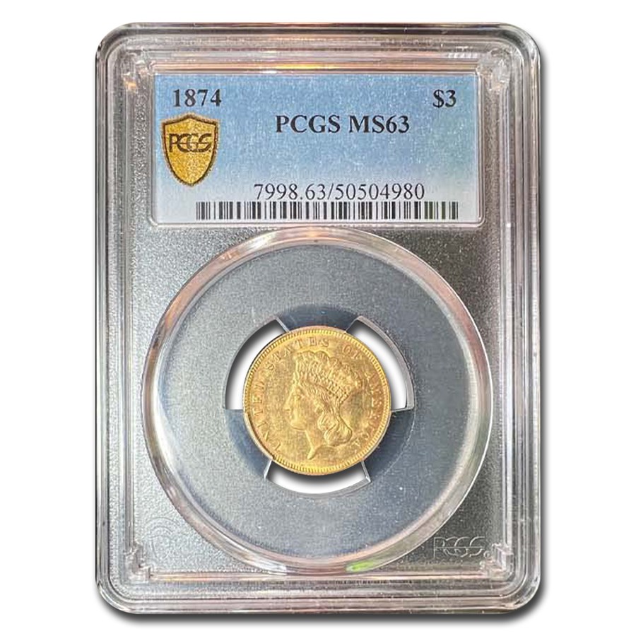 1874 $3 Gold Princess MS-63 PCGS