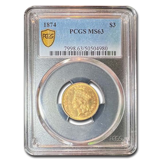 1874 $3 Gold Princess MS-63 PCGS 1874 $3 Gold Princess MS-63 PCGS