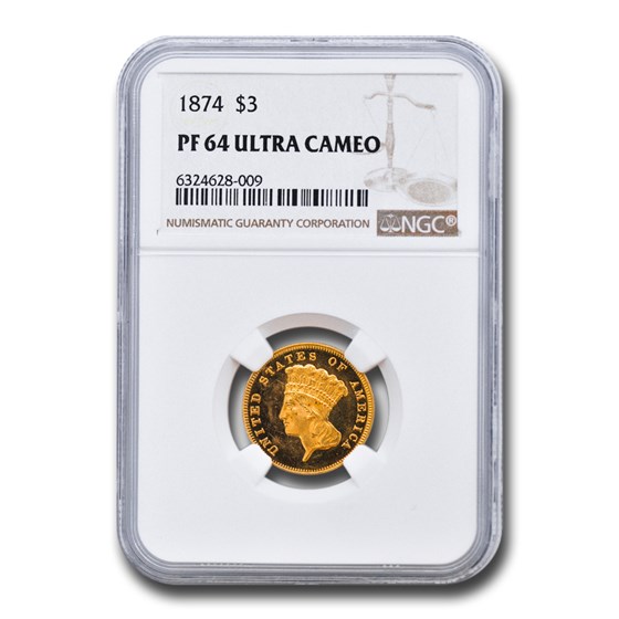1874 $3 Gold Princess PF-64 UCAM NGC 1874 $3 Gold Princess PF-64 UCAM NGC