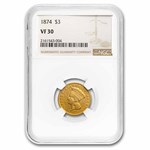 1874 $3 Gold Princess VF-30 NGC