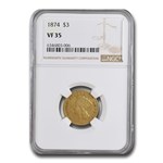 1874 $3 Gold Princess VF-35 NGC