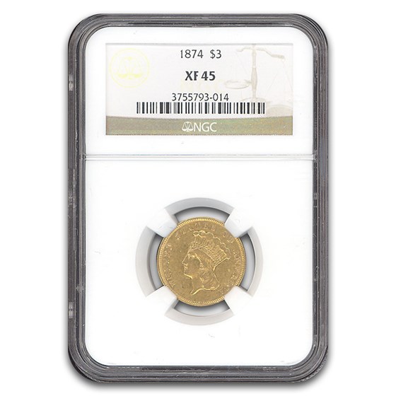 1874 $3 Gold Princess XF-45 NGC