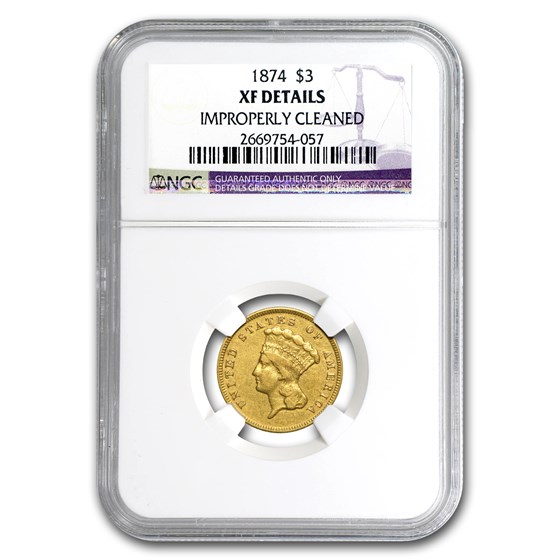 1874 $3 Gold Princess XF Details NGC (Cleaned) 1874 $3 Gold Princess XF Details NGC (Cleaned)