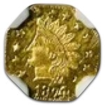 1874/3 Indian Octagonal 50 Cent Gold MS-62 NGC (PL, BG-945)