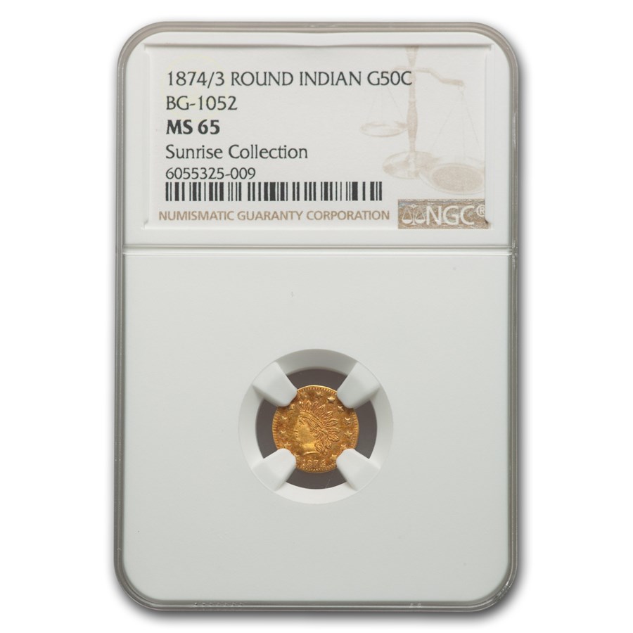 1874/3 Indian Round 50 Cent Gold MS-65 NGC (BG-1052)
