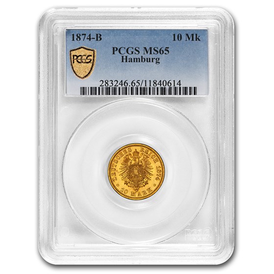 1874-B Germany Gold 10 Mark MS-65 PCGS (Bremen) 1874-B Germany Gold 10 Mark MS-65 PCGS (Bremen)