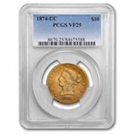 1874-CC $10 Liberty Gold Eagle VF-25 PCGS