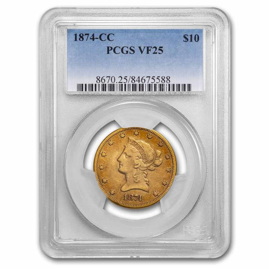 1874-CC $10 Liberty Gold Eagle VF-25 PCGS