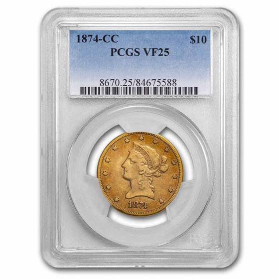 1874-CC $10 Liberty Gold Eagle VF-25 PCGS 1874-CC $10 Liberty Gold Eagle VF-25 PCGS