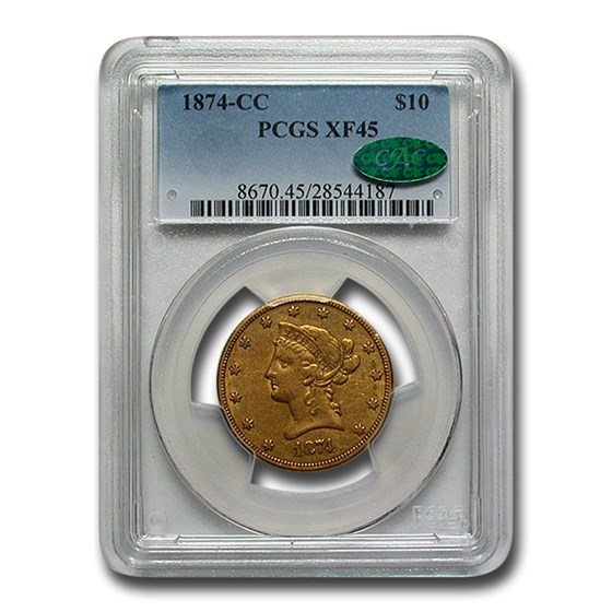 1874-CC $10 Liberty Gold Eagle XF-45 PCGS CAC