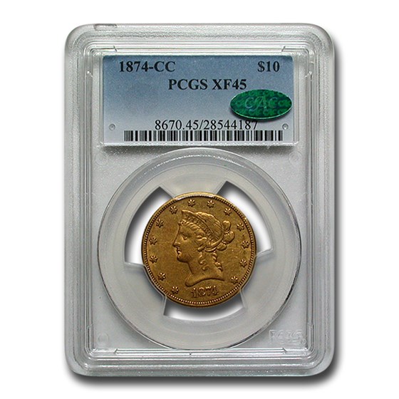 1874-CC $10 Liberty Gold Eagle XF-45 PCGS CAC 1874-CC $10 Liberty Gold Eagle XF-45 PCGS CAC
