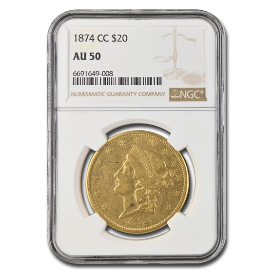1874-CC $20 Liberty Gold Double Eagle AU-50 NGC