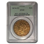 1874-CC $20 Liberty Gold Double Eagle XF-40 PCGS