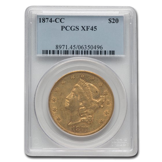 1874-CC $20 Liberty Gold Double Eagle XF-45 PCGS 1874-CC $20 Liberty Gold Double Eagle XF-45 PCGS
