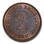 1874 Germany 2 Pfennig MS-63 PCGS (Brown)