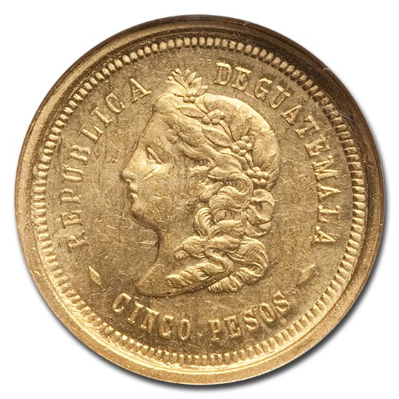 1874 Guatemala Gold 5 Pesos MS-62 NGC 1874 Guatemala Gold 5 Pesos MS-62 NGC