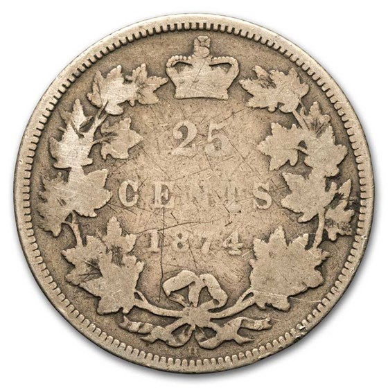 1874-H Canada 25 Cents Good 1874-H Canada 25 Cents Good