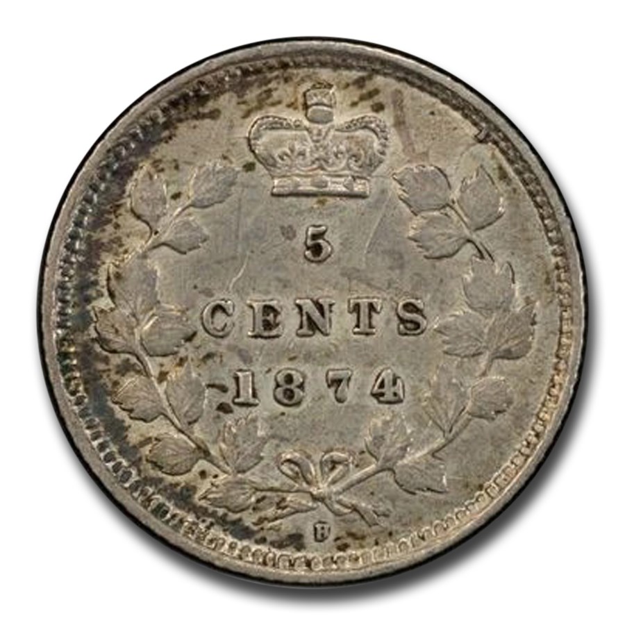1874-H Canada Silver 5 Cents Victoria AU-50 PCGS