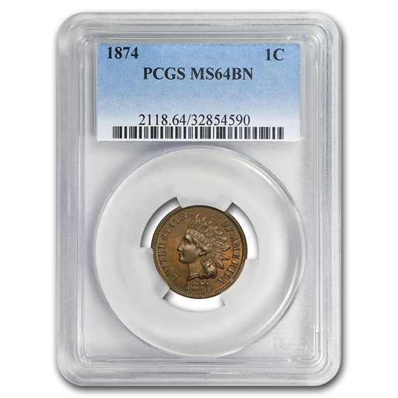 1874 Indian Head Cent MS-64 PCGS (Brown) 1874 Indian Head Cent MS-64 PCGS (Brown)
