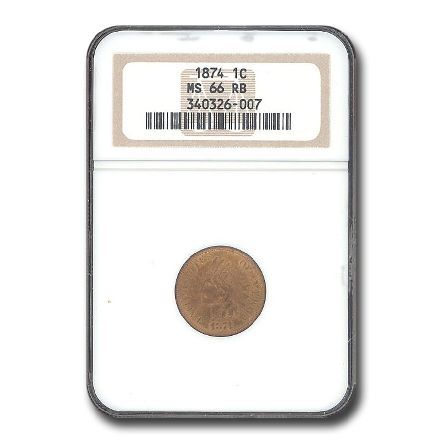 1874 Indian Head Cent MS-66 NGC (Red/Brown)