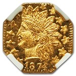 1874 Indian Octagonal 25¢ Gold MS-65 NGC (PL, BG-795)