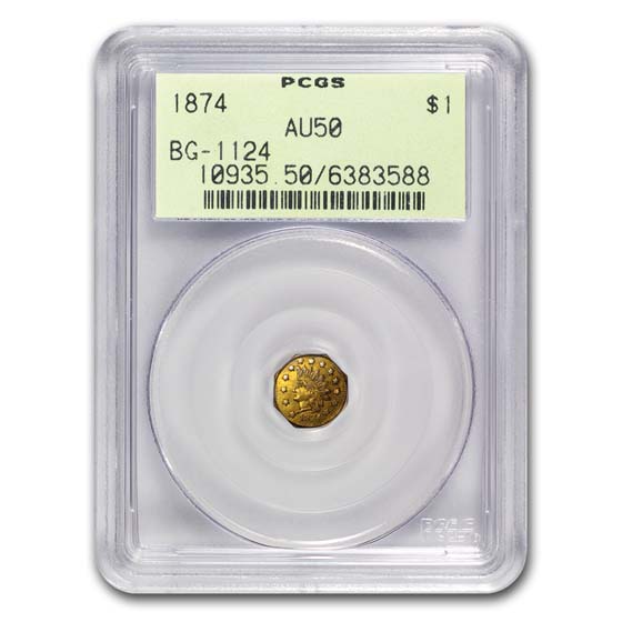 Buy 1874 Indian Octagonal Dollar Gold AU-50 PCGS | APMEX
