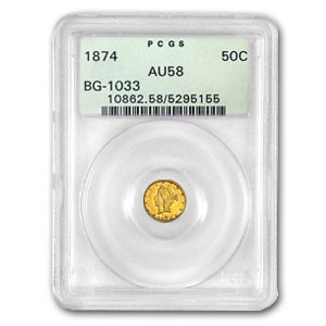 1874 Liberty Round 50 Cent Gold AU-58 PCGS (BG-1033) 1874 Liberty Round 50 Cent Gold AU-58 PCGS (BG-1033)