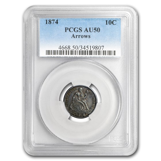 1874 Liberty Seated Dime AU-50 PCGS 1874 Liberty Seated Dime AU-50 PCGS