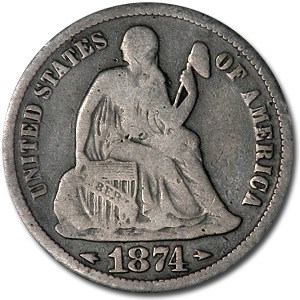 1874 Liberty Seated Dime Fine 1874 Liberty Seated Dime Fine