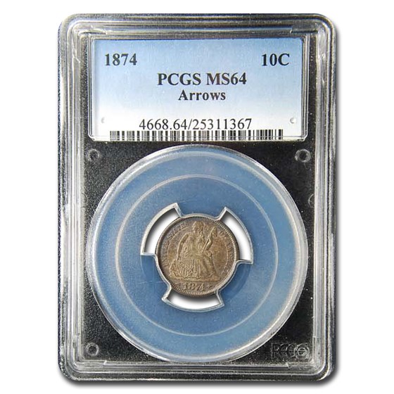 1874 Liberty Seated Dime MS-64 PCGS (Arrows) 1874 Liberty Seated Dime MS-64 PCGS (Arrows)