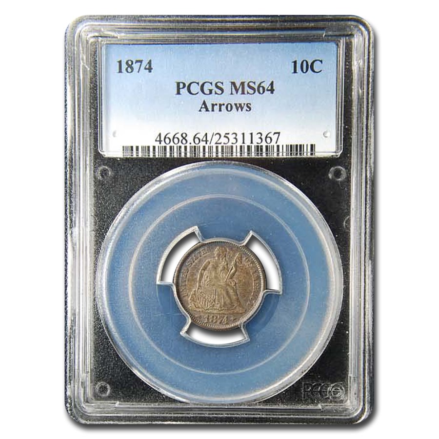 1874 Liberty Seated Dime MS-64 PCGS (Arrows)
