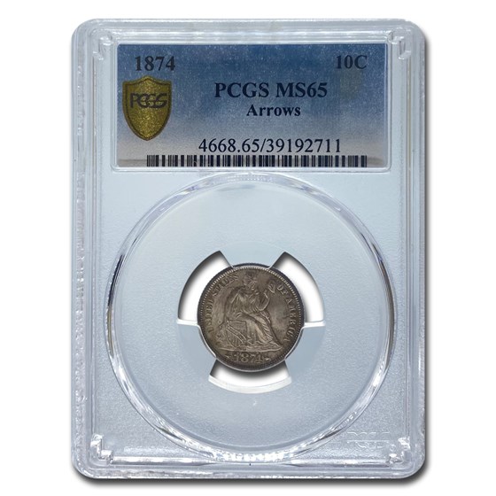1874 Liberty Seated Dime MS-65 PCGS (Arrows) 1874 Liberty Seated Dime MS-65 PCGS (Arrows)