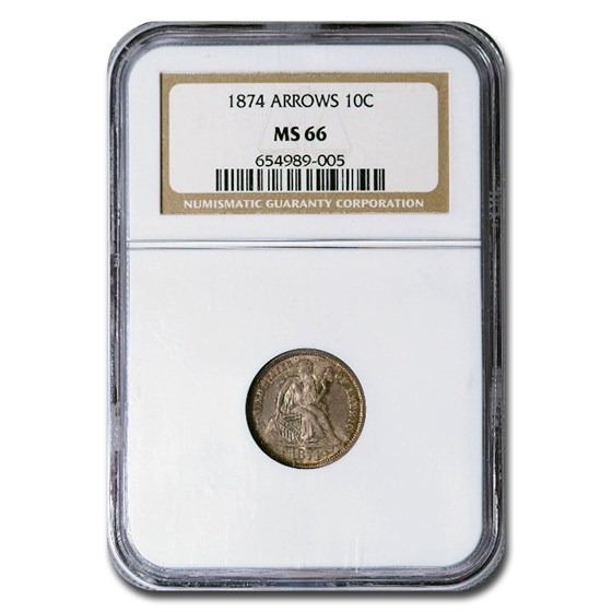 1874 Liberty Seated Dime MS-66 NGC (Arrows) 1874 Liberty Seated Dime MS-66 NGC (Arrows)