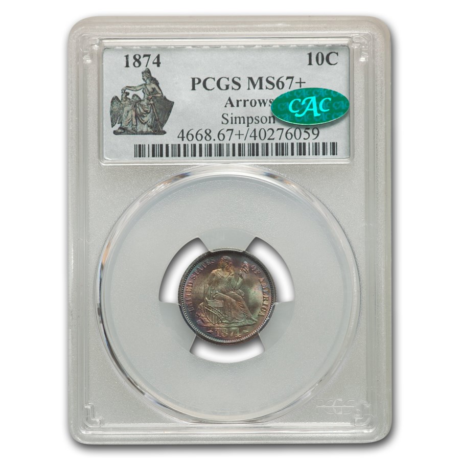 1874 Liberty Seated Dime MS-67+ PCGS CAC