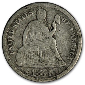 1874 Liberty Seated Dime VG 1874 Liberty Seated Dime VG