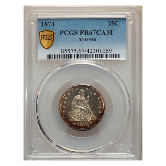 1874 Liberty Seated Quarter PR-67 Cameo PCGS (Arrows) 1874 Liberty Seated Quarter PR-67 Cameo PCGS (Arrows)