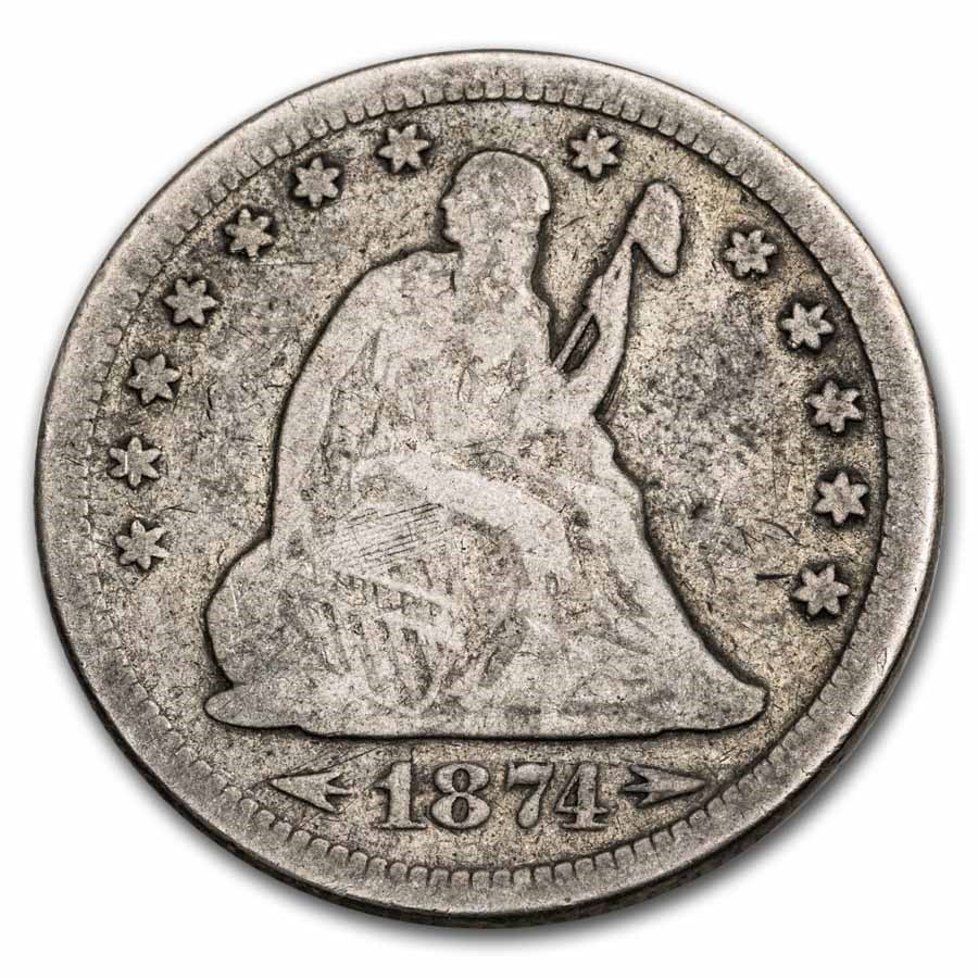 1874 Liberty Seated Quarter VG