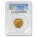 1874-M Australia Gold Sovereign Victoria Shield AU-50 PCGS