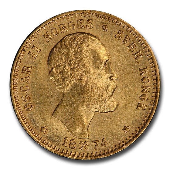 1874 Norway Gold 10 Kroner MS-63 PCGS (2-1/2 Speciedaler) 1874 Norway Gold 10 Kroner MS-63 PCGS (2-1/2 Speciedaler)
